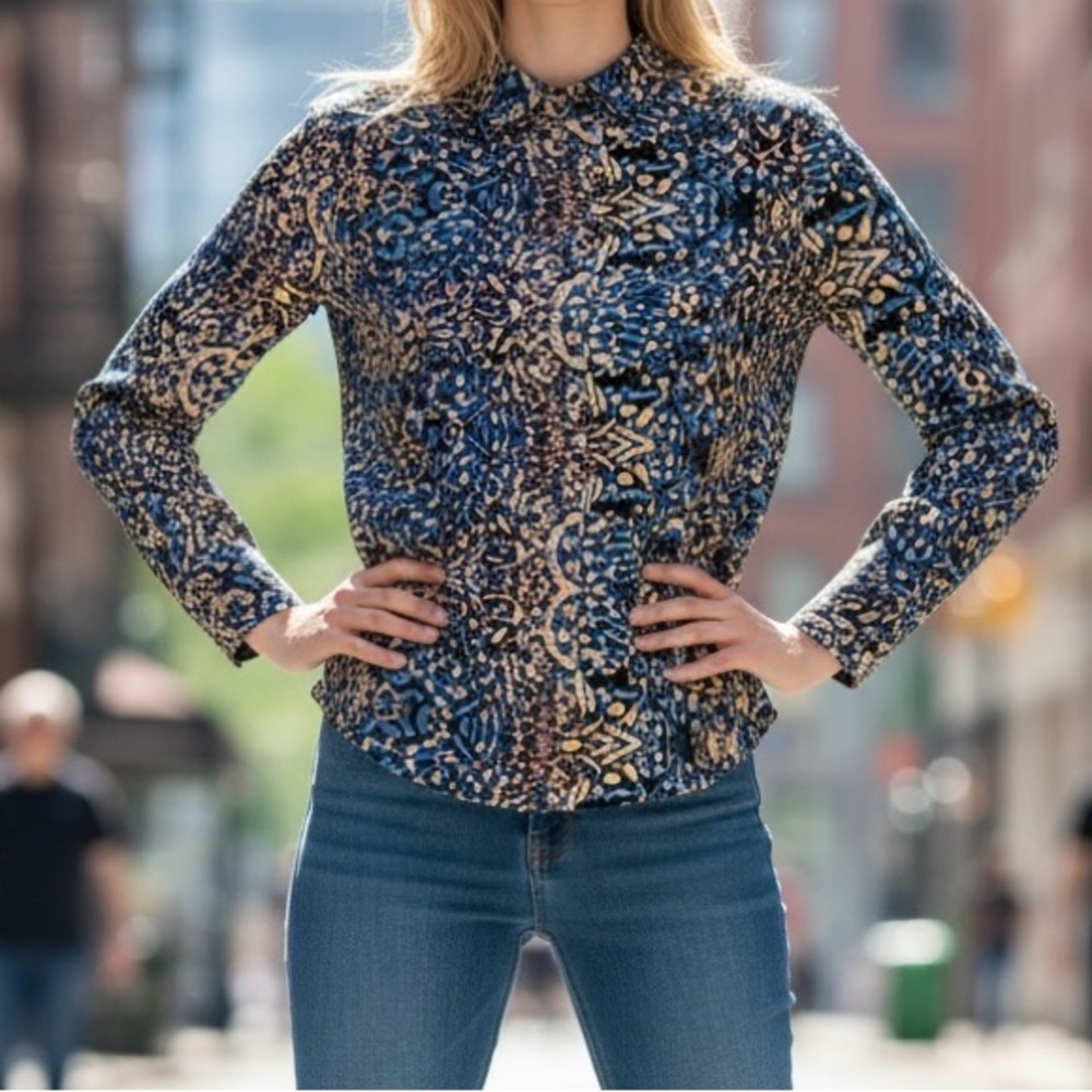 The Limited Blue and Brown Patterned Blouse
